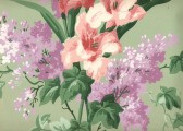 Printed in the Netherlands just after World War 11, this lush floral with vertical glads and lilacs will bring romance to any room.